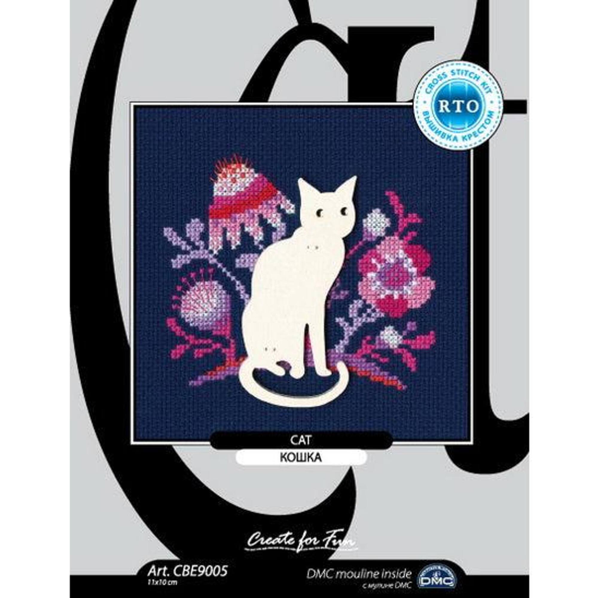 RTO Cat with Pink Flowers Cross Stitch Kit